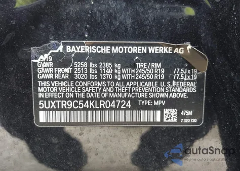 2019 BMW X3 xDrive30I z USA, uszkodzony, nr VIN 5UXTR9C54KLR04724